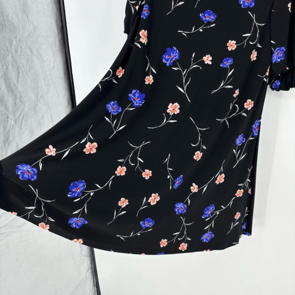 Ralph Lauren Womens 12 Jersey Dress A-Line Black Floral Round Neck Short Sleeve - Picture 6 of 8
